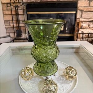 Vintage Crinkle Glass Green EO Brody Flower Vase